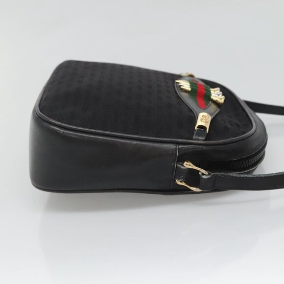 GUCCI Micro GG Canvas Web Sherry Line Shoulder Bag Black Gold Red Auth - Picture 4 of 16